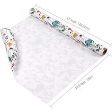 WRAPAHOLIC Kraft Wrapping Paper - Roll - 17 Inch X 16.5 Feet - Green Plant Wrapping Paper Wedding, Birthday, Bridal Shower, Tea Party, Drawer Liners, Home Closet Shelves - 野花(白色) - 查看 5