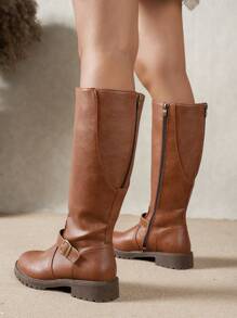 Fall/Winter 2025 Simple Fashion Women Over-The-Knee Boots, Anti-Slip Comfortable Versatile Square Buckle Decor British Style Plus Size Riding Boots,Western Boots