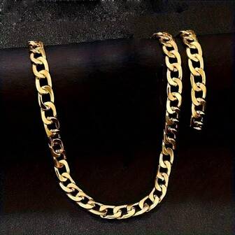 2pcs/ Set Men's Hip Hop Street Stainless Steel 0.9CM Cuban Chain(Necklace, Bracelet), Sweethearts Anniversary Gift To Boyfriend Gift Father's Day Birthday Gift, Gift Beautifully