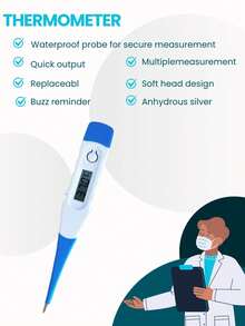 1支成人电子体温计，10秒快速读数，用于检测发烧。多种颜色可选，材质柔软舒适。便携式设计，适合居家或旅行使用。 - 彩色 - 查看 7
