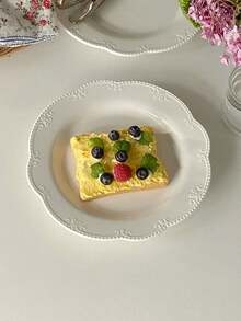 1/2pcs 复古法式ins风高端压花花边白色平盘 甜点盘 蛋糕盘 早餐盘 压花饼干边盘 - 白色 - 查看 10