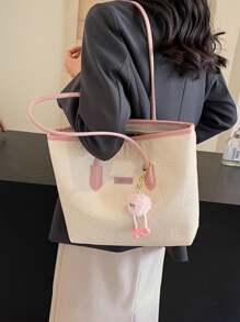 Large-Capacity Women's Fashionable Versatile Shoulder Bag, New Tote Canvas Handbag, Preferred Design, Perfect For School, Commuting, And Shopping(No Pendant)