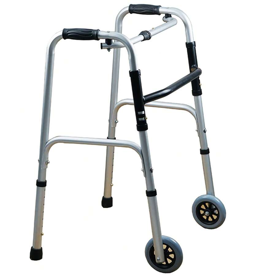 Gr8 Home Folding Walking Frame Lightweight Aluminium Walker Adjustable Zimmer With Wheels - Silver - View 1