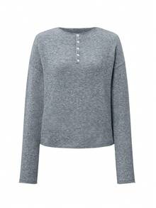 Women's Fall Back To School Polo Collar Pullover Casual Knitwear, Old Money Style Long-Sleeve Female Top - Grey - View 3