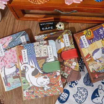 224 sidor färgglad anteckningsbok med PU-magnetomslag, söt katttema dagbok/dagbok