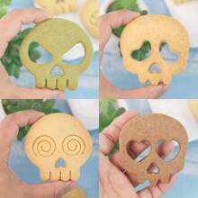 10pcs Halloween Skull Shaped Cookie Cutter Set, Material, DIY Cartoon Skull Expression Biscuit Mold, Interchangeable Baking Press Tool - Pink - View 9