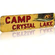 Vintage Campground Lake Aluminum Sign - 4x16inch Rustic Wall Decor, Suitable Campground, Home, Or Garage - Durable Metal Sign With Weathered Yellow Background And Red Text - Outdoor Or Indoor Use, Camping Decoration