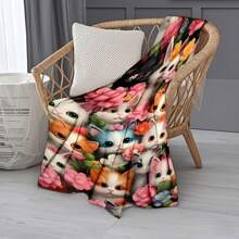 1PC Cute Kitten Patterned Flannel Blanket, Machine Washable, Soft And Comfortable, Lightweight Wool Blanket, Comfortable Air Conditioning Blanket, Home Decoration, Suitable For All Seasons, Christmas And Halloween Friend Gifts, Suitable For Sofas, Beds, Cars, Offices, Camping, Travel, Outdoor, Suitable For Giving To Family And Friends. The Perfect Gift For Sons, Daughters, Grandmothers, Grandfathers, Fathers, Mothers, Uncles, And Aunts