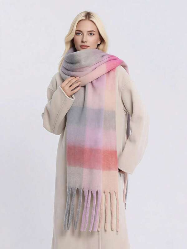 Cute & Fashionable Cartoon Beijing Roast Duck Pattern Soft Touch Scarf, Warm & Comfortable, Suitable For Women's Daily, Commuting, Outdoor, Home Leisure, Holiday Gifts, Accessories, Casual Plaid Fabric