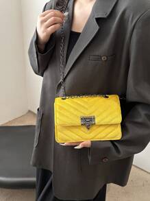 Borsa a spalla elegante di lusso di colore unito, portafoglio vintage con stampa elegante, borsa a tracolla in PU, accessorio quotidiano da donna