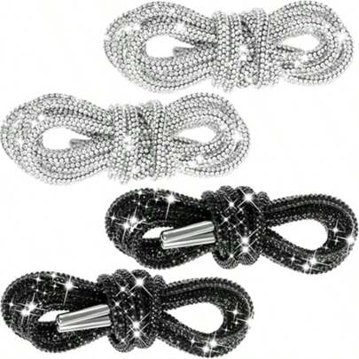 2pcs Rhinestone Shoelaces With Rhinestone Embellishments, Fashion Glitter Diy For Sneakers And Flat Shoes Summer Party