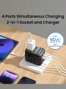 PHILIPS 1  Travel Adapter - Multi-Function Charger With International Conversion Plug, Essential For Business Travel, Compatible With US, Australia, UK, EU Sockets