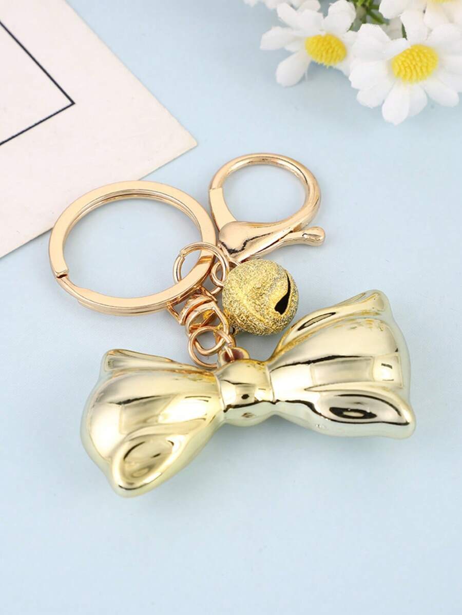 1pc Unisex Korean Style Oversized Bow Knot Keychain With Golden Bell Charm Earphone Holder Bag Accessory Girlfriend/Boyfriend Gift Keychain For Bag Car Accessories For Women