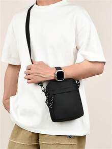 Men's Casual Sports Mini Phone Bag, Fashionable Minimalist Lightweight Messenger Bag - Black - View 3