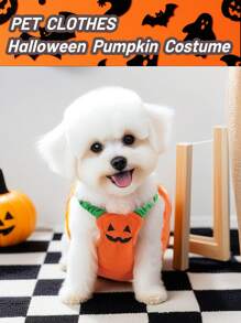 1PC Adorable Pumpkin Pet Halloween Clothes - Dog & Cat Outfit For Party, Halloween T-Shirt Funny Pumpkin Head Costume For Small Pets, Gifts & Festive Fun (XS-L) Halloween Halloween Costumes