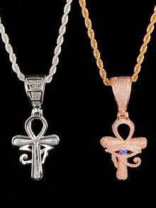 DUBSS 男士镶钻眼睛安卡十字架项链吊坠，5A级立方氧化锆嘻哈饰品 - Cross - 查看 6