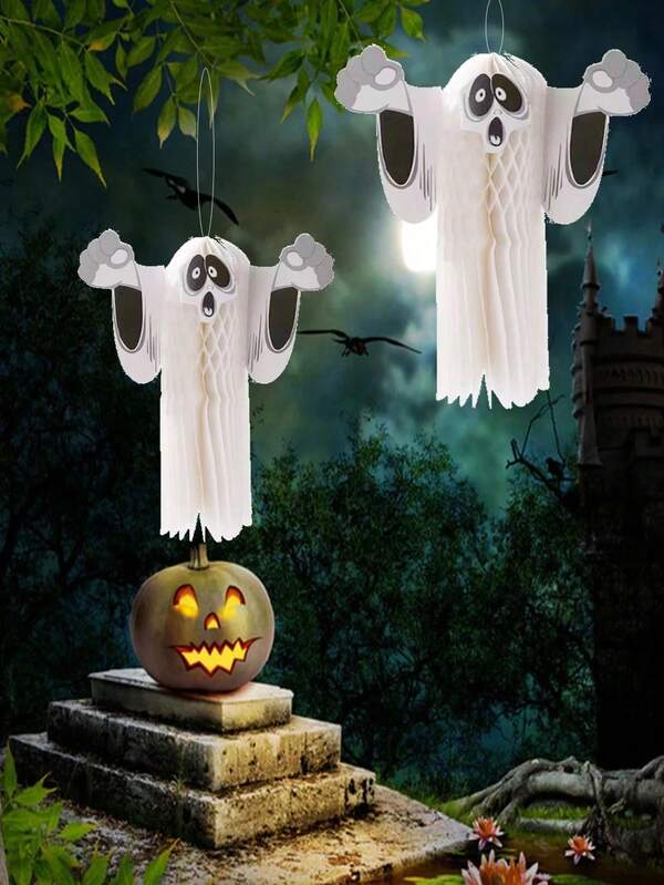 Decoración colgante de panal de papel con fantasma tridimensional para fiesta de Halloween, suministros de decoración para crear una atmósfera de terror en el hogar