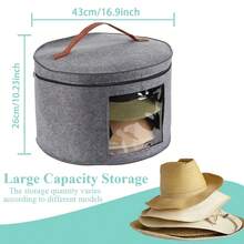 1pc Foldable Round Hat Storage Box, Stackable Dustproof Hat Organizer, Portable Cowboy Hat Container, Grey Travel Hat Case For Wardrobe Closet Home & Outdoor Trip Use - Multicolor - View 3