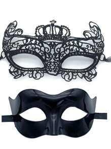 2 Peças Máscara de Casal de Renda Preta e Plástico para Festa de Máscaras, Adequada para Homens e Mulheres Participarem de Baile de Máscaras, Festa de Halloween