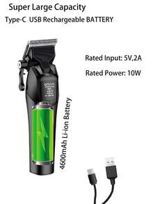 Kemei Recortadora de pelo profesional de alta velocidad KM-1858 a 9000RPM para corte de pelo de hombres, con cuchilla de DLC, uso en salón, máquina de corte de pelo potente, velocidades ajustables, recortadora eléctrica de gran capacidad de 4600mAh para uso doméstico y familiar - Negro - Ver 4