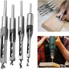 4pcs/Set Square Hole Saw Drill Bit Set, High Carbon Steel Hollow Chisel Power Tool For Woodworking