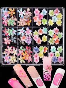 12件套3D混合风格雕刻冰晶花美甲装饰品，水果果冻色树脂3D百合花可佩戴美甲配件水晶宝石，奢华美甲装饰，男女通用，美甲配件，优雅美甲饰品 | 水晶宝石花，美甲装饰，美甲宝石，美甲用品 - 彩色 - 查看 2