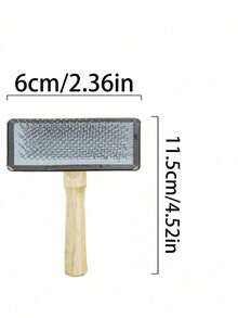 1pc Simple Wooden Handle Pet Grooming Brush - Grey - View 2