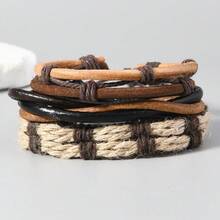 Simple Handmade Multi-Layer Men's Leather Bracelet DIY Combination Set Vintage Bracelet For Daily Wear Elegant Gift For Friends - Four-piece Set - View 3
