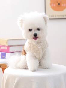 1 件宠物衣服，适合小型犬的狗/猫服装，可爱的宠物装，温暖舒适的遛狗背心，咖啡色和白色 - 彩色 - 查看 5