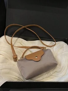 New Fashion Women's Handbag, Textured Fabric Patchwork Contrast Color Small Square Bag, Large Capacity Tote Bag, Minimalist Stylish Crossbody Bag With Detachable Adjustable Shoulder Strap - Khaki - View 4