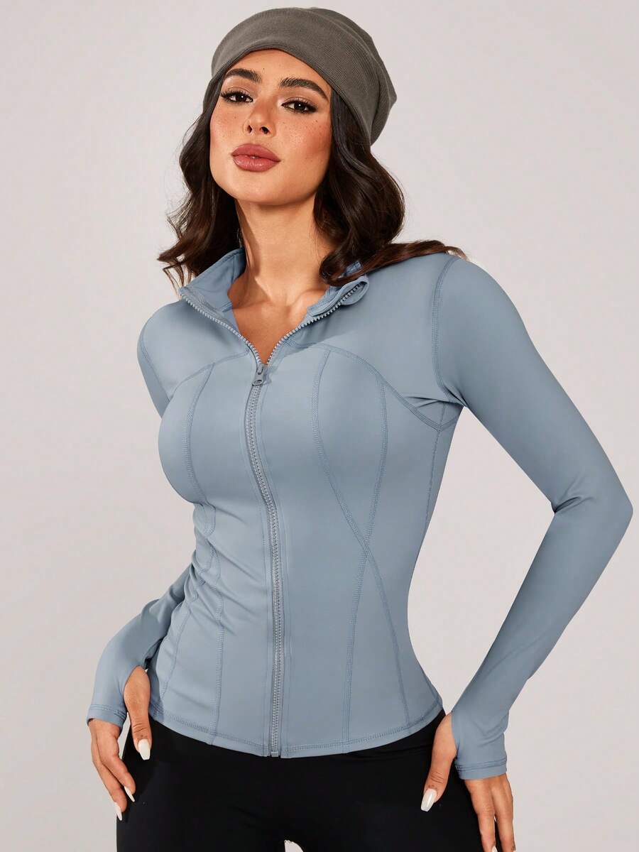 1件女士速干透气立领拉链运动上衣，运动服