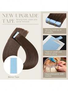 Tape In Hair Extensions 16-26Inch Seamless Tape In Real Human Hair Extensions Color 4#Medium Brown Skin Weft Hair 20Pcs Double Sided Tapes In Extensions Straight Hair Add Length - S4 - 查看 6