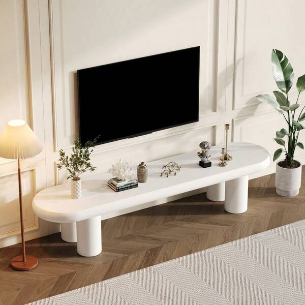 White Painted TV Stand Cabinet For TV Up To 70 Inch TV Unit TV Console Table Wooden Entertainment Nter For Living Room Dining Room Bedroom