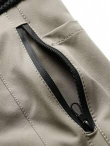 1 pieza Traje de rana con múltiples bolsillos para hombre, sudadera con cremallera de retazos para deportes al aire libre, pesca con cuello alto, parte superior con diseño de retazos destacado - Caqui - Ver 4