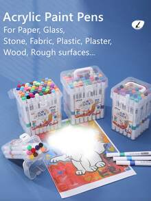 Marcadores de pintura acrílica multicolor, adecuados para la pintura de niños, resistentes al agua y de secado rápido, ideales para el grafiti de estudiantes, pintura de piedras, madera, cerámica, tela, lienzo, huevos de Pascua, sets de calabazas, manualidades DIY y garabatos de jardín de infantes - Multicolor - Ver 4