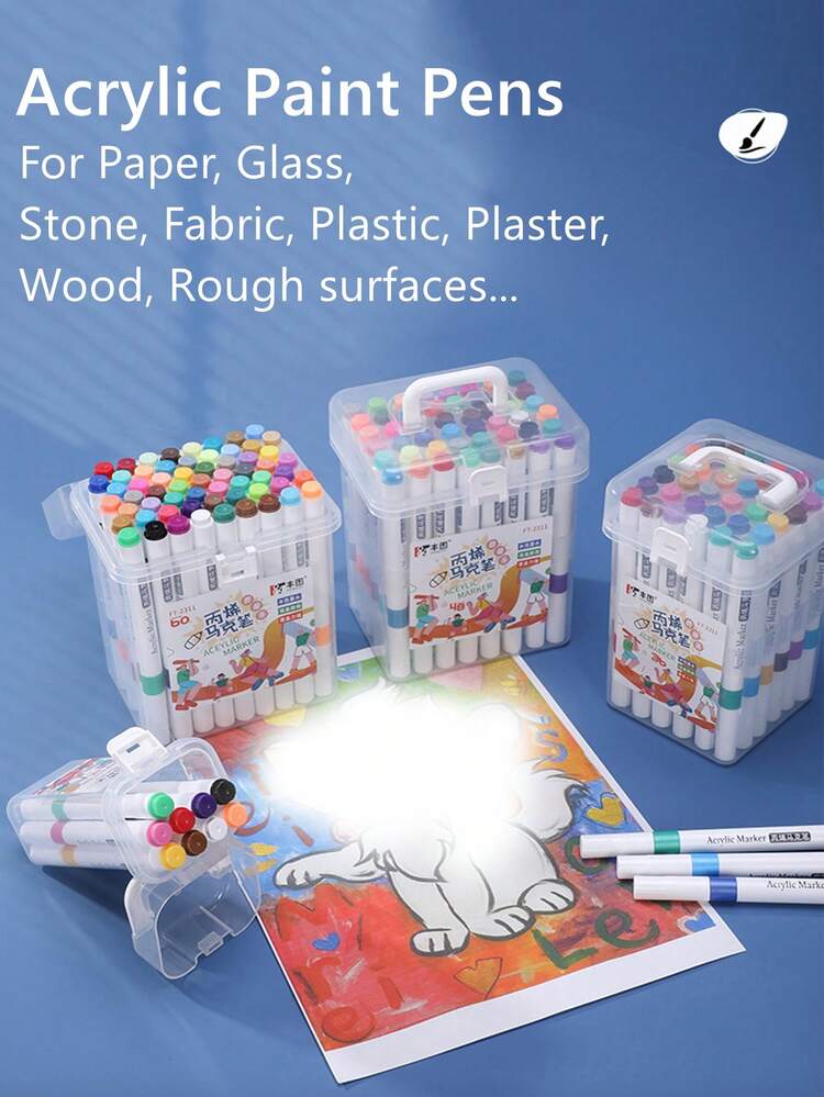 Multi-Color Acrylic Paint Markers, Suitable For Children's Painting, Waterproof And Quick-Drying, Ideal For Student Graffiti, Stone Painting, Wood, Ceramic, Fabric, Canvas, Easter Eggs, Pumpkin Sets, DIY Crafts, And Kindergarten Scribbling - Multicolor - View 3