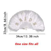 1pc White Feather Non-Folding Fan (13.38inch/15.75inch/18.9inch), Bridal Fan, Faux Pearl & "Bride" Letter Decor Fan, Bridal Shower Decoration Gift, Bachelorette Party Wedding Decor, Photography Prop