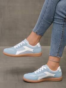 Women's Multifunctional Fashion Casual Shoes, Lightweight, Comfortable, Non-Slip Lace-Up Round Toe Rubber Sole Casual Sneakers, Sky Blue - Baby Blue - View 5