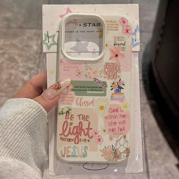 1 pièce Étui de téléphone en matériau TPU rose avec motif floral chrétien, convient pour iPhone/téléphones