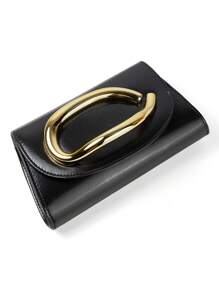 1pc Black Palmprint PU Material Women's Evening Bag, Matching Gold Clutch Decor, Can Be Handheld/Carried/Shoulder/Crossbody, Suitable For Wedding/Party/Prom/Banquet , Gold Bag - Black - View 6