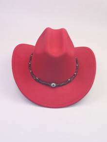 1 pieza Sombrero de fieltro estilo vaquero unisex, sombrero casual de ala ancha estilo western, sombrero de fiesta de jazz hecho a mano con diseño tejido de ojo - Multicolor - Ver 8