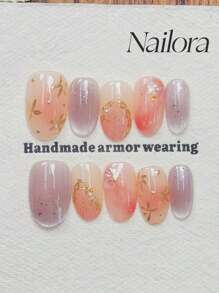 10 件/套粉色和紫色指甲闪光猫眼闪光粉手绘花朵不对称线条极简主义无宝石和饰物指甲，椭圆形按压指甲短全覆盖手工指甲片，高级奢华优雅风格按压指甲手工可穿戴假指甲，日常美甲 DIY 夏季指甲作为礼物适合女性和女孩美甲美甲用品 - 彩色 - 查看 9