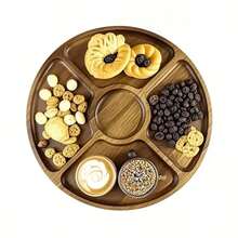 1pc Wooden Tray, Serving Plate, Cheese Board, Two/ Three/ Four/ Five Compartment Food Trays, Circular Barbecue Plates For Holding Meat, Cheese, Nuts And Fruits, Multi-Functional Fruit Trays, Appetizer Creative Snack Trays, Household Dessert Plates, Reusable Fruit Trays, Kitchen Decorations, Kitchen Supplies, Candy Wedding Storage Trays