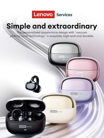 Lenovo LE302 nya Bluetooth-hörlurar, öronklämma, icke-in-ear, fullt surroundljud, högkvalitativ stereo, låg latens för musik och spel, riktat ljud, ENC-brusreducering, bekväm passform för sport och löpning, trådlösa hörlurar med öppen öra, kompatibla med smartphones och datorer, öronklämma