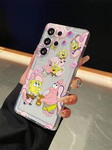 SpongeBob SquarePants 1 pieza Funda de teléfono con perforaciones a prueba de caídas, con diseño minimalista de flores y Spongebob, compatible con Samsung/ 16/15/14/13/12/11Pro Max/12Pro/14Plus y otros modelos - Multicolor - Ver 4