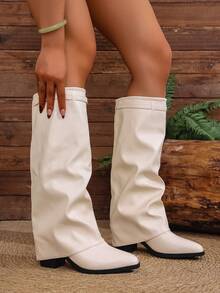 摩托车靴、百搭踝靴、厚底靴、西部靴、时尚靴、西部靴、时尚过膝长靴、骑马靴、过膝长靴、中筒靴、女士厚底纯色平底靴、及膝长靴、厚底大码靴、尖头高筒靴、女士高筒靴、高跟靴、卡其色过膝长靴 - 米色 - 查看 3