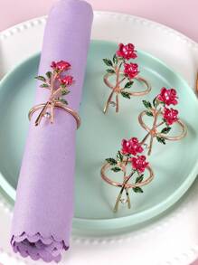 2/4/6 件玫瑰餐巾环、双玫瑰餐巾架、婚礼餐巾夹、晚宴餐巾架