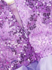 少女优雅紫色网纱亮片短袖连衣裙