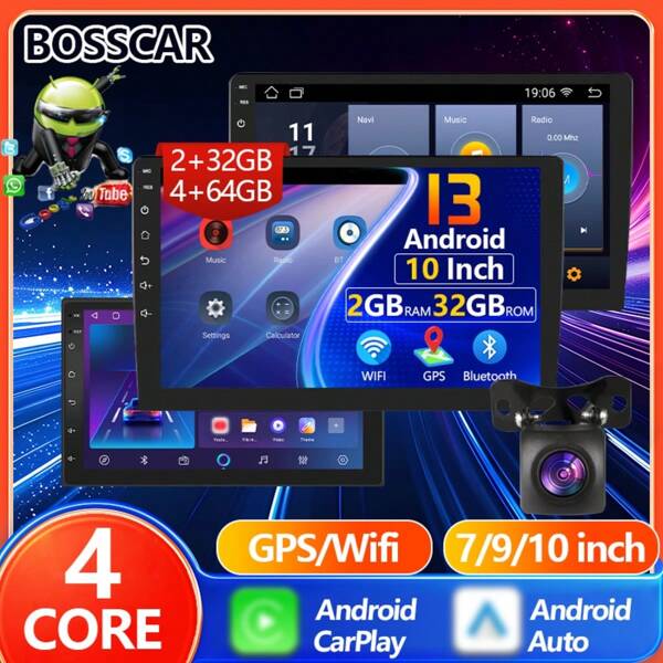 BOSSCAR Android 13 Universal Car Radio Multimedia Video Player 2Din Carplay GPS Car Audio 7"/9"/10" WIFI BT IPS Automotive Bluetooth Audio Multimedia Video Player