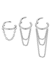 不锈钢耳骨耳环 8 毫米耳轮穿孔饰品 带链条 防过敏铰链式